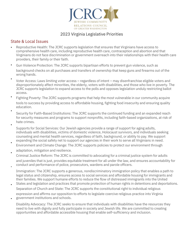 Virginia 2023 Legislative Priorities 