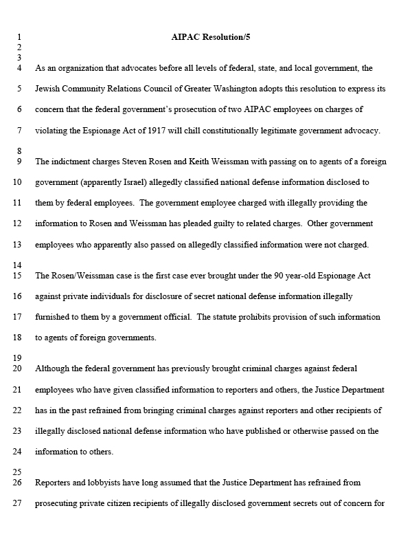 AIPAC First Amendment Policy Resolution