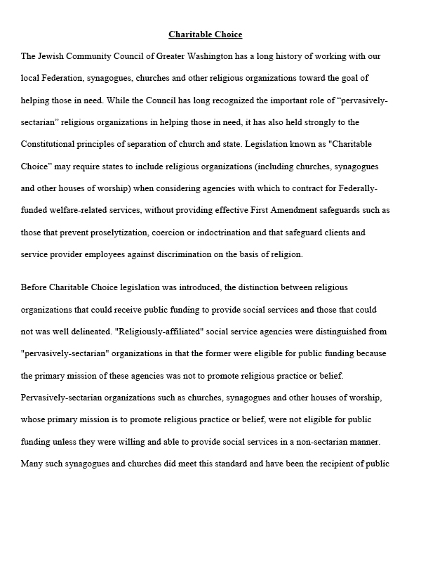 Charitable Choice Policy Resolution