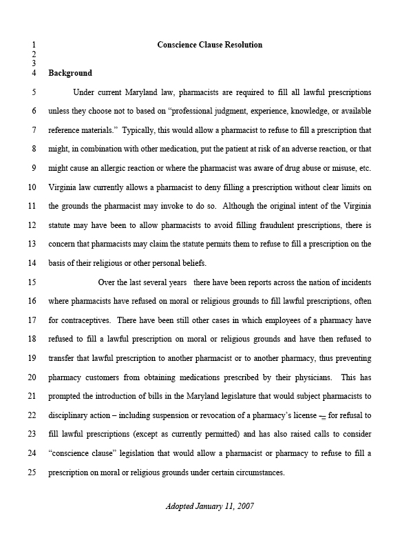 Conscience Clause Policy Resolution