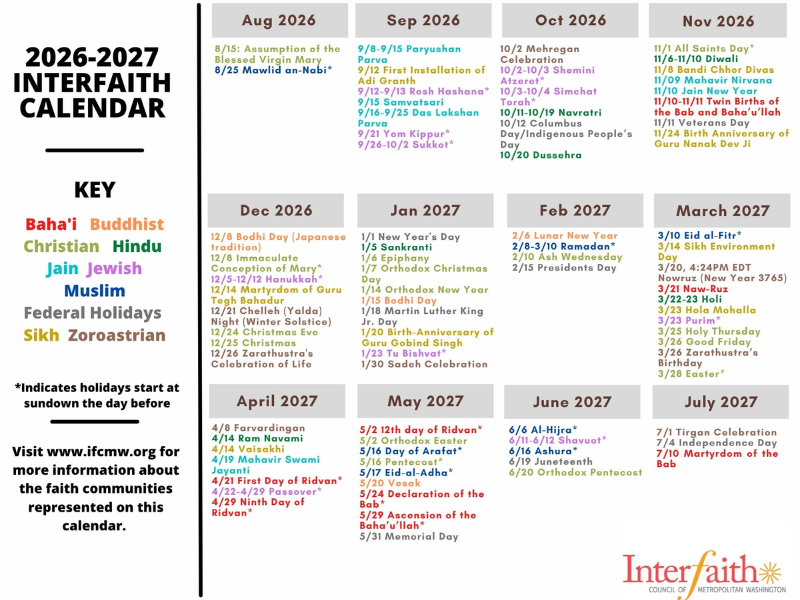 Interfaith Calendar 2026-2027